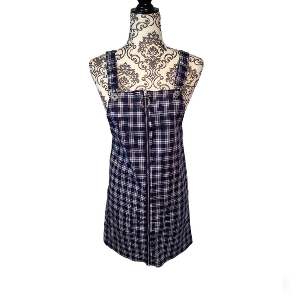 Divided - Dark Navy Plaid Two Pocket Overall Dress